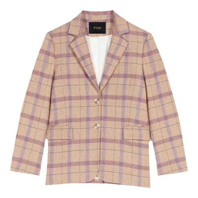 Maje时尚格纹直筒西服外套