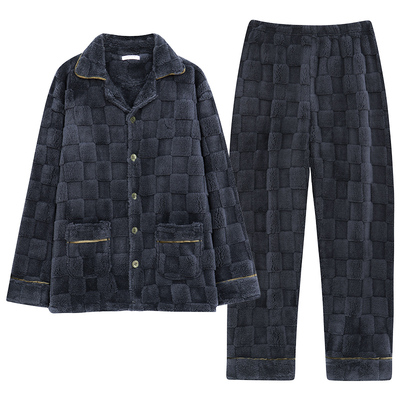 高档长毛绒睡衣套装男秋冬季加厚