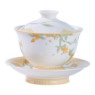 八义陶瓷悬停盖碗茶具四季系列桃花桂花梅竹三才茶杯泡茶功夫茶