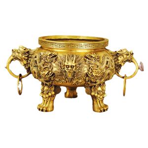 铜香炉黄铜家用龙戏珠祠堂特大号寺院供奉双龙鼎寺庙香炉佛具复古