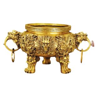 铜香炉黄铜家用龙戏珠祠堂特大号寺院供奉双龙鼎寺庙香炉佛具复古