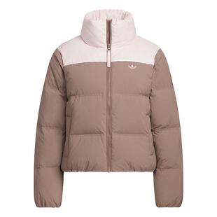 Adidas三叶草女子保暖运动鸭绒面包立领拼色短款羽绒服KC2660