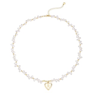 [情人节礼物]瑟拉蒙巴洛克天然淡水珍珠项链女爱心字母吊坠轻奢