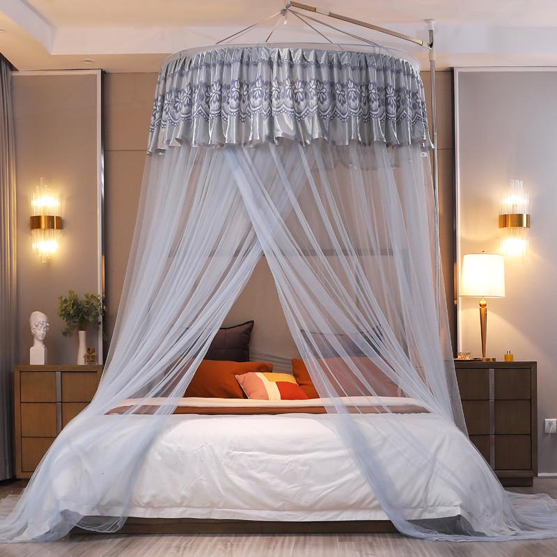 艾润天地杆家用圆顶吊顶蚊帐免安装公主吸顶1.2/1.5/1.8m床蚊帐