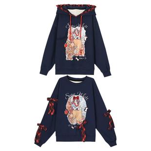 森女部落可爱童话风上衣白雪公主加绒卫衣女秋2025新款冬蓝色外套