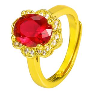 越南流沙金戒指女花朵仿真假黄金首饰999镀正品久不掉色活口宝石