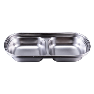 韩式304不锈钢调料碟小凉菜盘方形多格小碟加厚两格蘸料盘分格