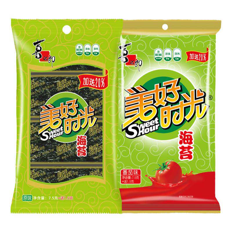 喜之郎美好时光海苔原味番茄味7.5gX2袋装小包儿童零食即食紫菜