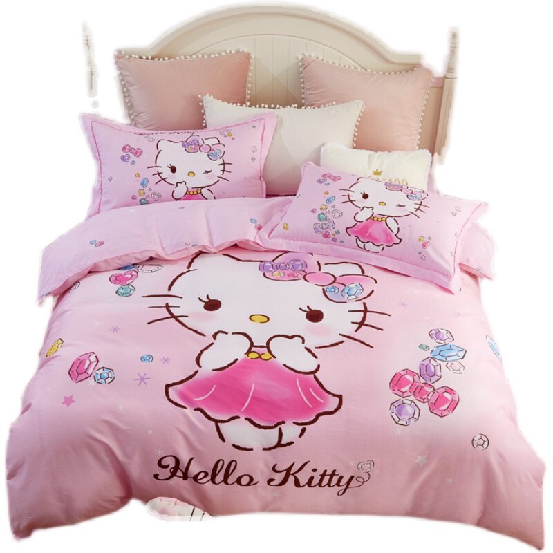 hellokitty儿童四件套纯棉全棉凯蒂猫卡通被套床单kt猫三件套女孩