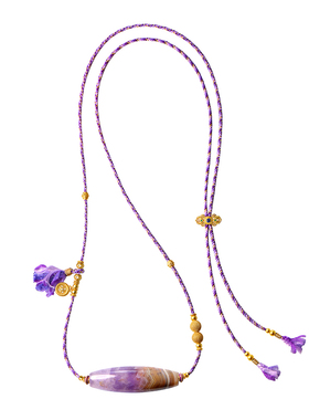 觉人天然紫水晶玛瑙天珠项链