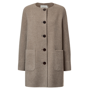 VGRASS25秋冬新款羊毛混纺舒适连肩袖中长款双面呢毛呢大衣外套女