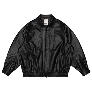warmtrees 复古短款黑色皮衣夹克外套男女款