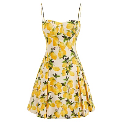 CIDER清新柠檬系带甜心领棉质海边度假连衣裙114468777