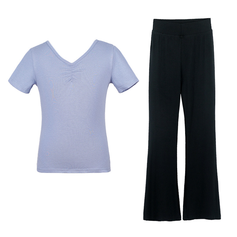 儿童舞蹈服练功服短袖喇叭裤套装女童芭蕾舞形体训练服绿色跳舞衣