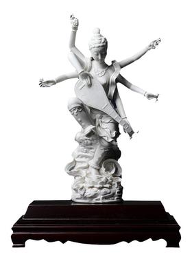 戴玉堂陶瓷摆件《敦煌飞天六臂香音》苏献忠白瓷佛像客厅艺术品