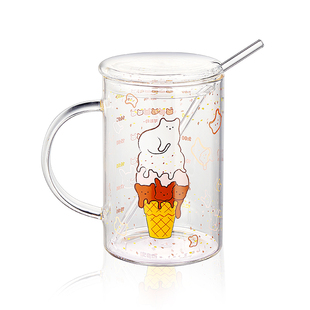 原创玻璃杯大容量1000ml提醒喝水夏季办公室家用带把杯子带盖吸管