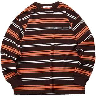 【官方正品】nautica白帆 日系中性少年感条纹长袖圆领T恤TW4309