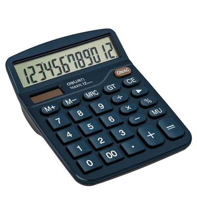 得力12位数显双电源计算器