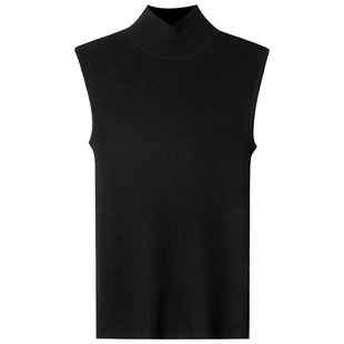 紧身砍袖半高领背心女打底夏黑内搭上衣薄修身冰丝无袖针织衫短款