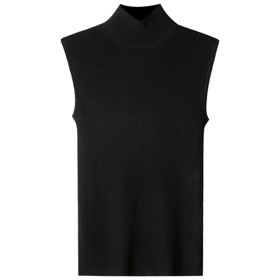 紧身砍袖半高领背心针织衫短款