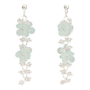 IPINK清新蓝色花朵流苏耳环女耳钉耳饰三角耳夹温柔风气质春夏