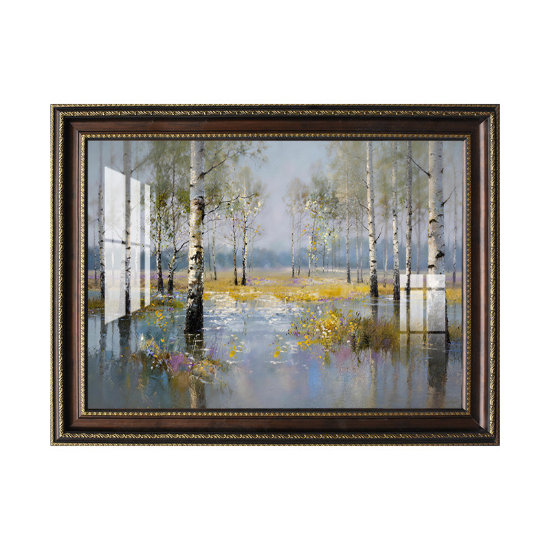 高档美式抽象风景白桦林餐厅壁画