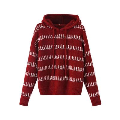 晚白连帽领高弹羊毛针织衫