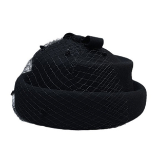 秋冬羊毛呢贝雷帽空姐帽子女兔绒面纱法式复古优雅显脸小欧美时尚