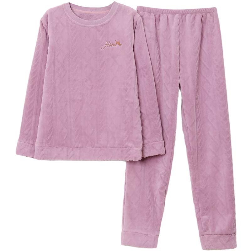 珊瑚绒睡衣女士秋冬加厚加绒保暖中老年人妈妈套头休闲家居服套装