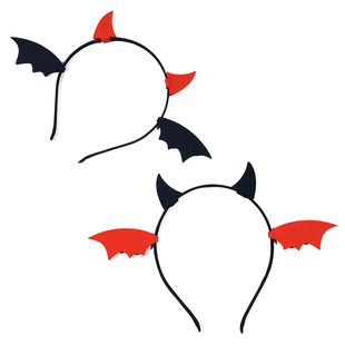 万圣节cos头饰红色可爱黑色恶魔角蝙蝠翅膀发箍成人牛角头箍发卡