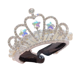 儿童丸子头神器仿珍珠皇冠头饰女童公主头盘发扣小女孩马尾扣发夹