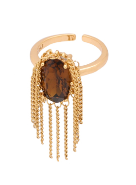 浮漾FLOAT小众设计感流苏宝石戒指女复古棕色椭圆指环开口可调节