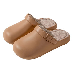 防水棉拖鞋女秋冬季2025年新款家居情侣外穿皮面防滑防臭静音标准