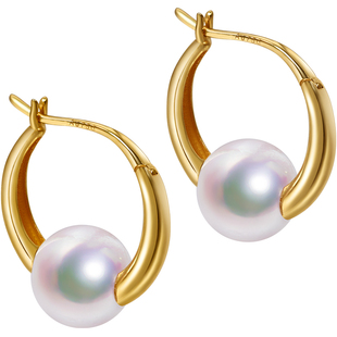 海蒂珠宝 甜心奶泡 8-8.5mmAkoya天女海水珍珠耳环18K金 时尚干练