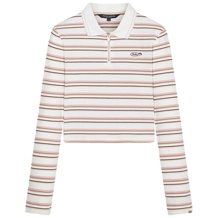 TeenieWeenie小熊女装T恤2025秋季新款时髦宽松条纹长袖短款上衣