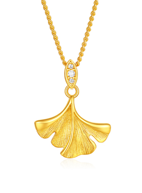 周六福银杏叶项链女S925银链坠黄金色小众送女友本命年礼物