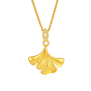 周六福银杏叶项链女S925银链坠黄金色小众送女友情人节礼物