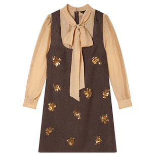 白鹿语蝴蝶结背心裙假两件连衣裙25秋新款高级感千金风亮片A字裙