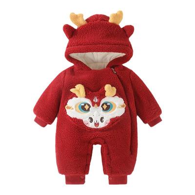 过年拜年服婴儿秋冬衣服加厚保暖小宝宝冬装连体衣冬季满月新年服