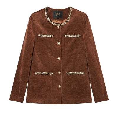 白鹿语夹棉复古小香撞色拼接棉服