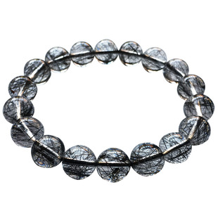 巴西黑发晶手串 天然水晶顺发蕾丝款钛晶绿发晶黑曜石手链男女