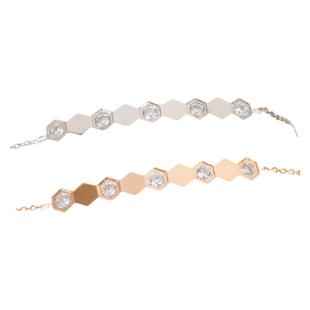 18K玫瑰金蜂巢手链 女白金纯银蜂窝笑脸手镯微笑镶钻礼物高级感潮