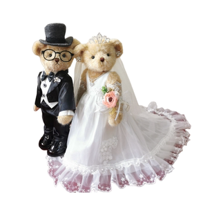 一对婚车压床娃娃婚房情侣婚纱关节泰迪熊公仔玩偶结婚礼物
