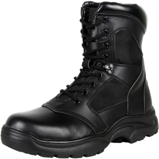 冬季新款作战训靴男侧拉链皮靴真皮保暖战术靴防水羊毛钢头棉鞋子