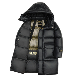 雪中飞kids儿童黑金鹅绒服男女童2025极寒加厚冬季连帽外套羽绒服