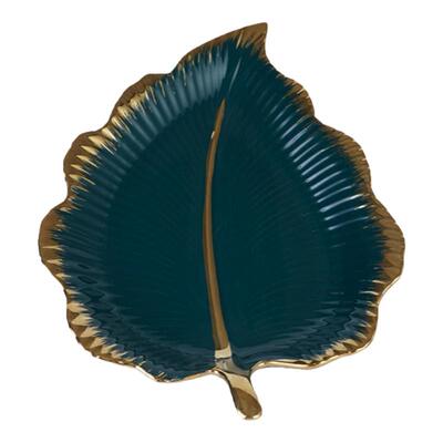 荣裕多家居树叶型陶瓷盘北欧描金