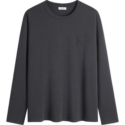 HIM汉崇 舒适莫代尔长袖T恤男简约立体压花休闲圆领上衣 2025秋季