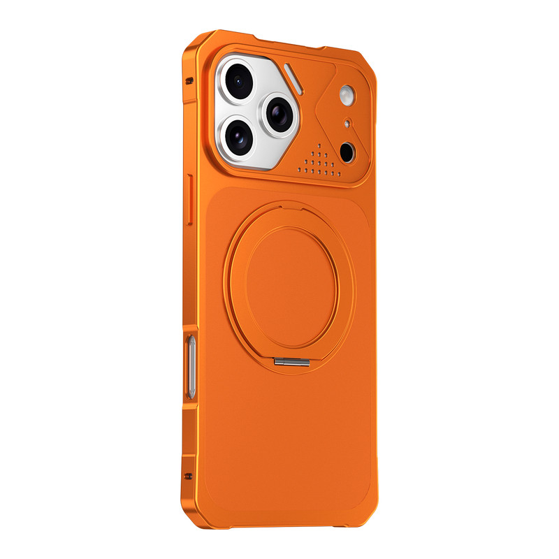 适用苹果18promax手机壳金属全包防摔旋转支架外壳iPhone18pro磁吸磨砂背板保护套苹果17promax创意合金边框