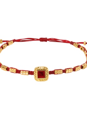 Wens「新年礼物」石来运转石榴石编织手链女金银双色生日礼物