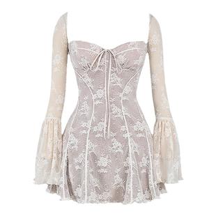 House of CB 复古色蕾丝束腰连衣裙蕾丝花边清纯风格女裙Analissa